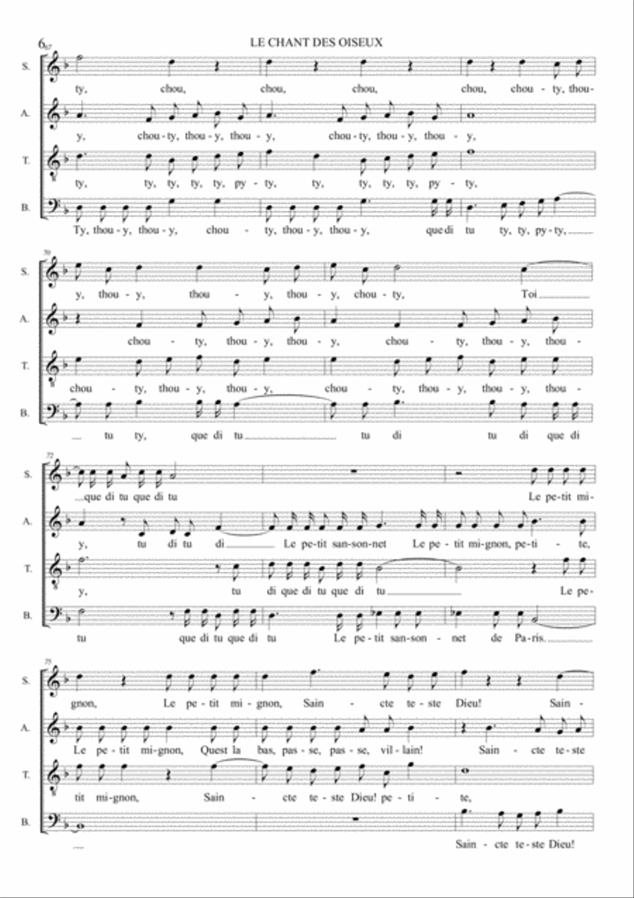LE CHANT DES OISEUX - C. Janequin - For SATB Choir 4-Part scores gallery preview page 6