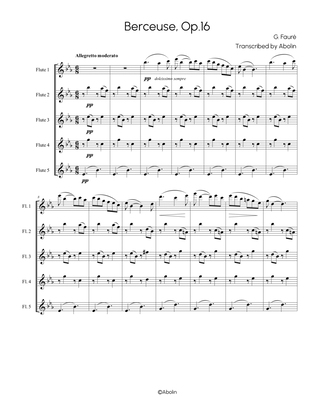 Book cover for Fauré: Berceuse Op.16 - arr. for Flute Quintet (Flute Choir)