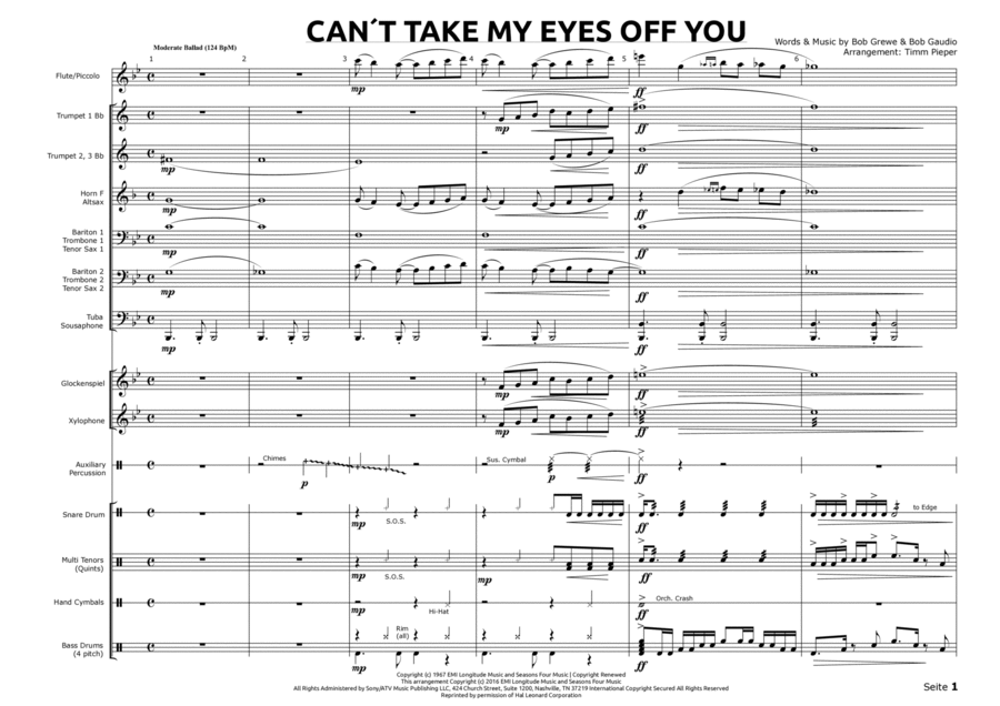 Can't Take My Eyes Off Of You Marching Band scores gallery preview page 1