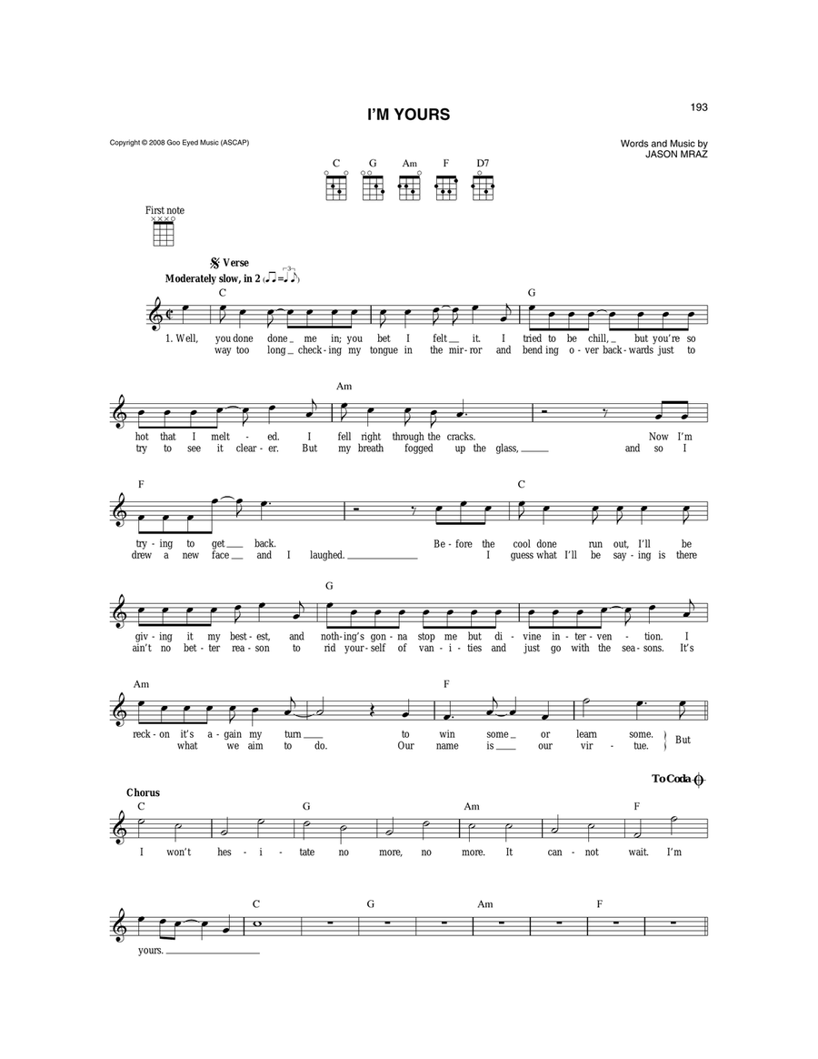 I'm Yours Mandolin scores gallery preview page 1