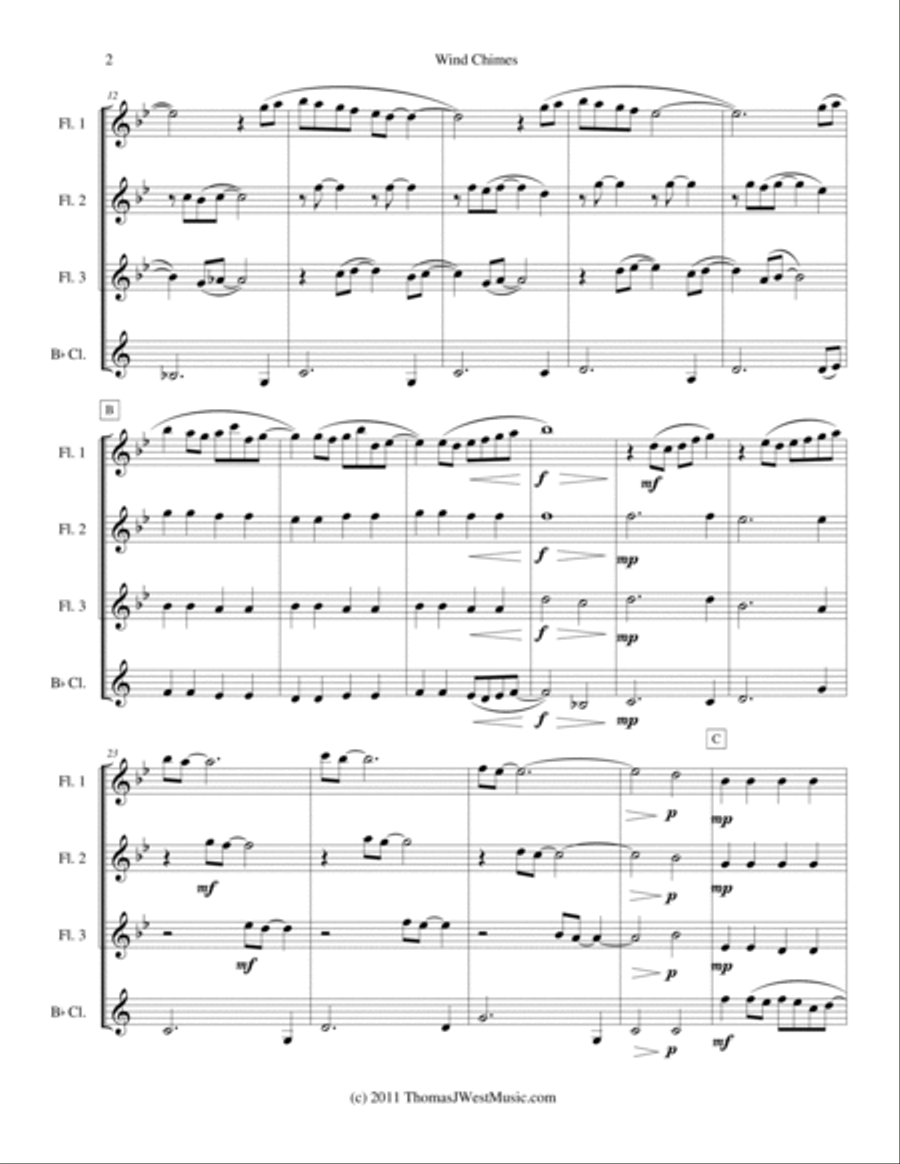 Wind Chimes (Flute & Clarinet Quartet - Grade 1.5) Woodwind Quartet scores gallery preview page 2