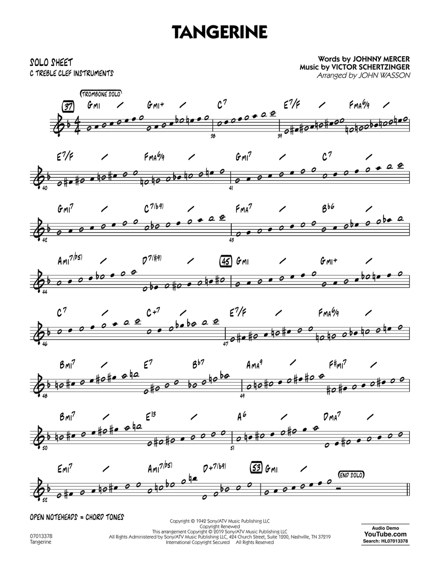 Tangerine (arr. John Wasson) - C Solo Sheet Jazz Ensemble scores gallery preview page 1