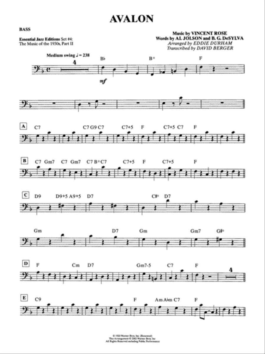 Avalon: String Bass Jazz Ensemble scores gallery preview page 1