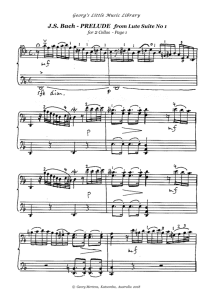 J.S. Bach Lute Suite No 1 arr. for 2 cellos