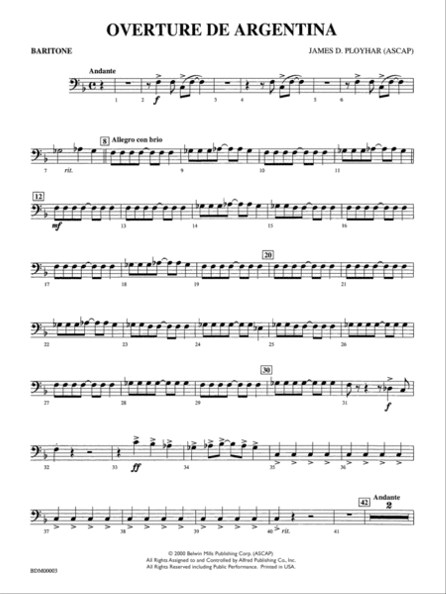 Overture de Argentina: Baritone B.C. Concert Band scores gallery preview page 1