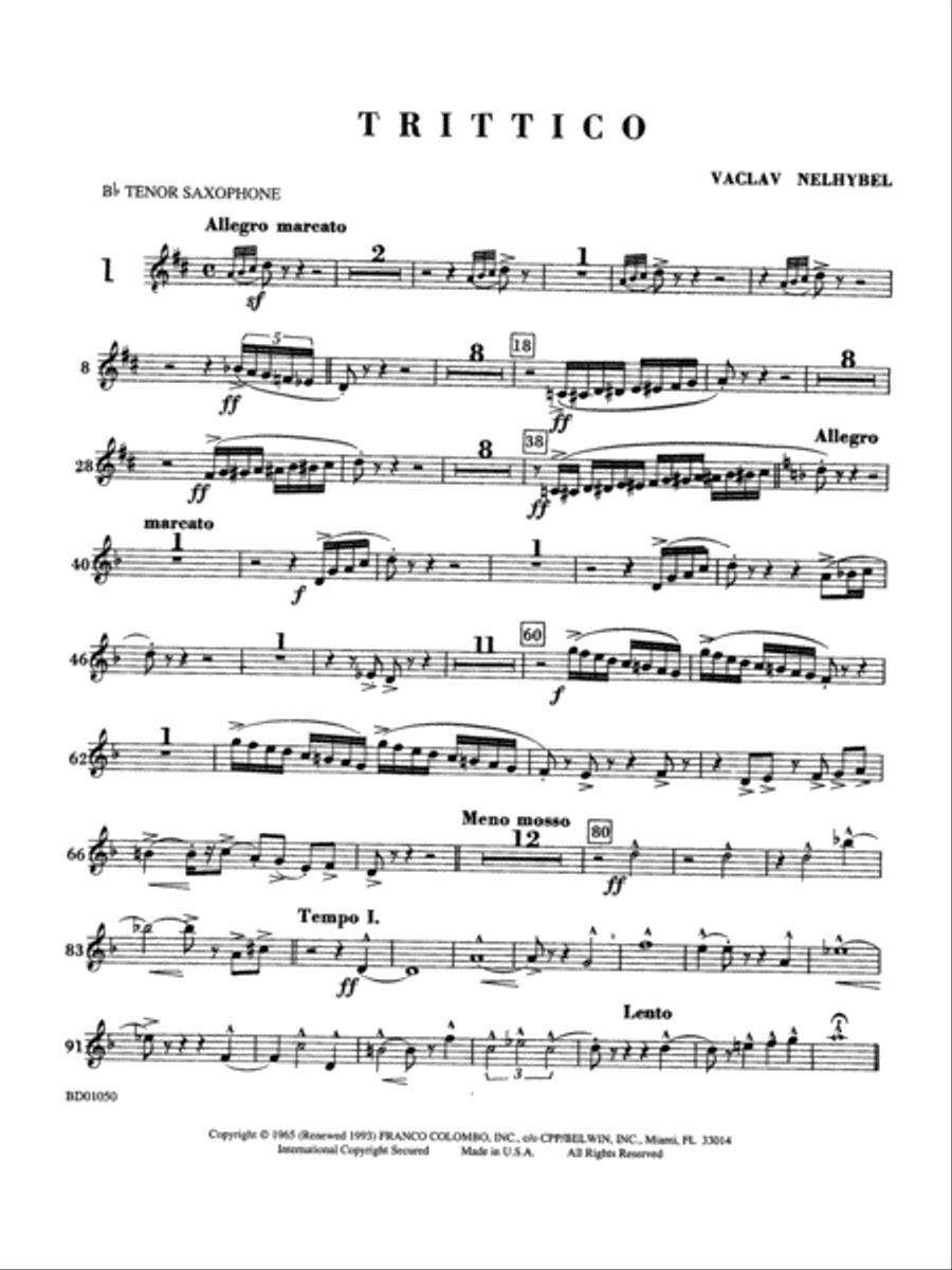 Trittico: B-flat Tenor Saxophone Concert Band scores gallery preview page 1
