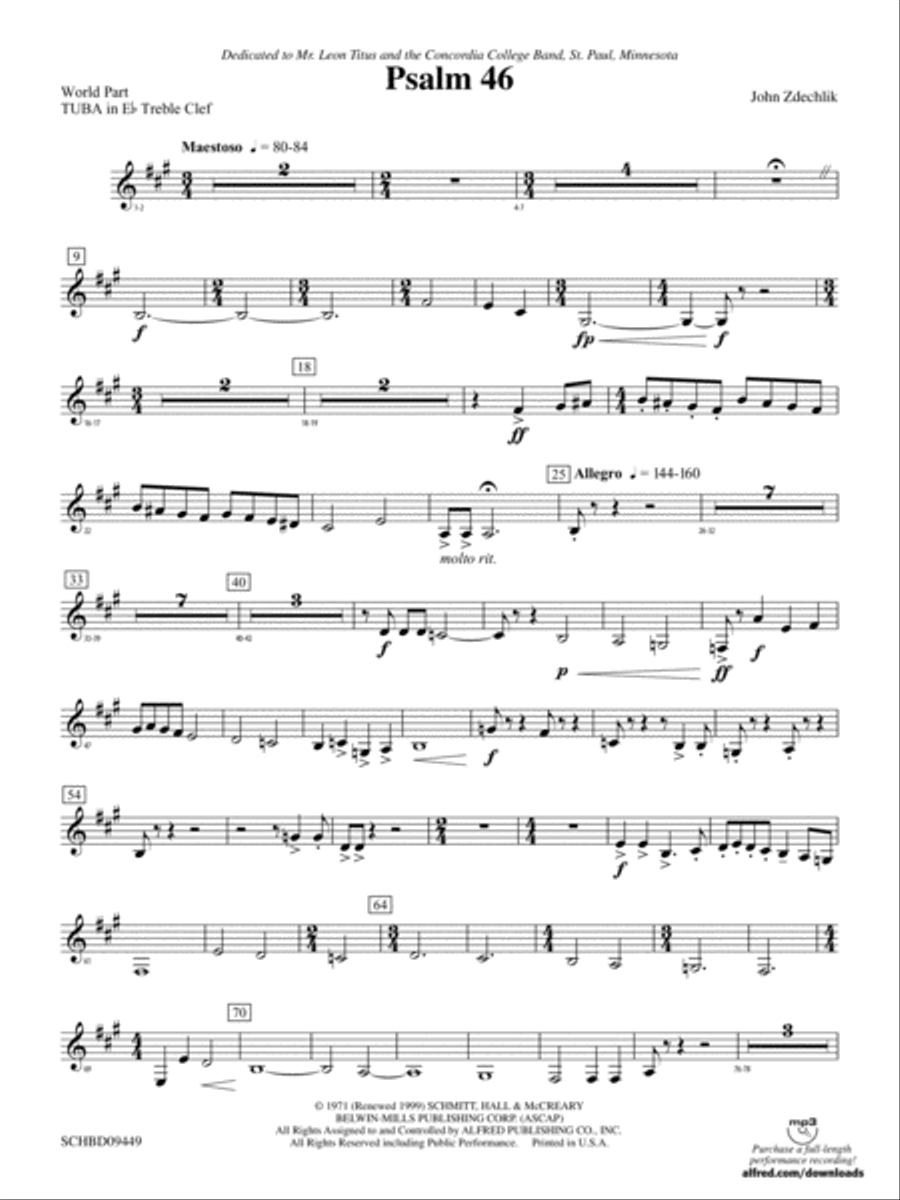 Psalm 46: (World Part) E-flat Tuba T.C. Concert Band scores gallery preview page 1