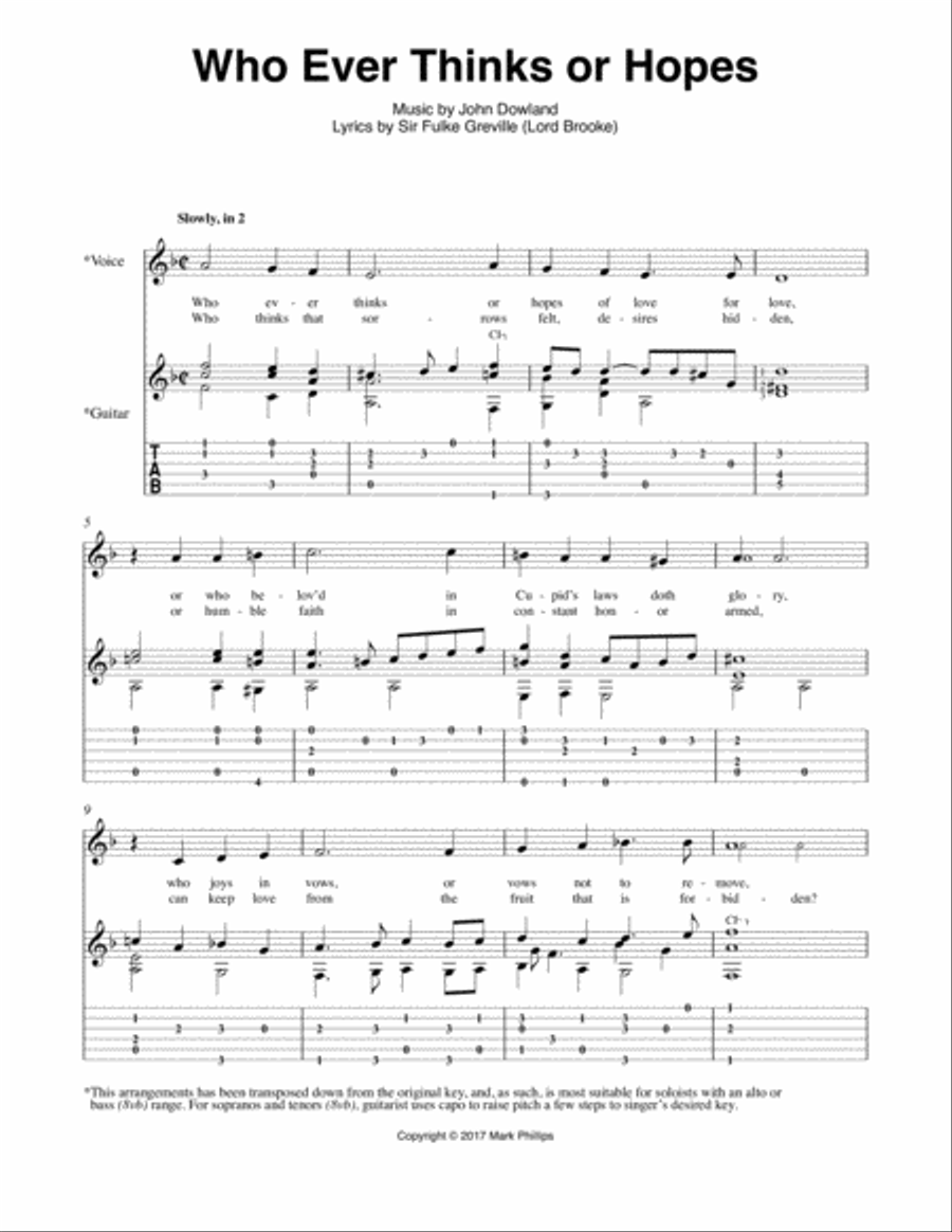 Who Ever Thinks or Hopes Who Ever Thinks or Hopes Classical Guitar scores gallery preview page 1
