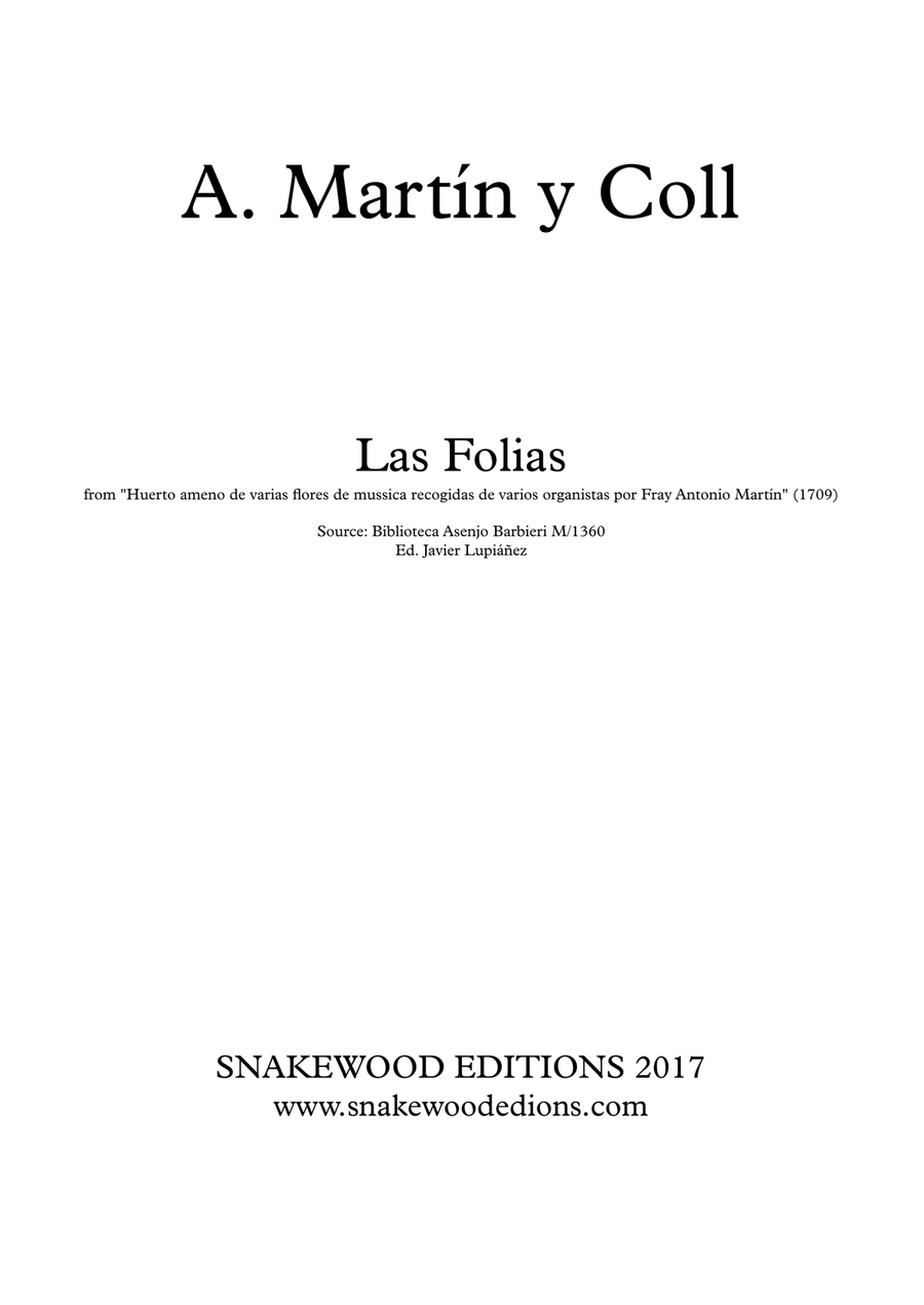 Antonio Martín y Coll – Las Folias Harpsichord scores gallery preview page 1
