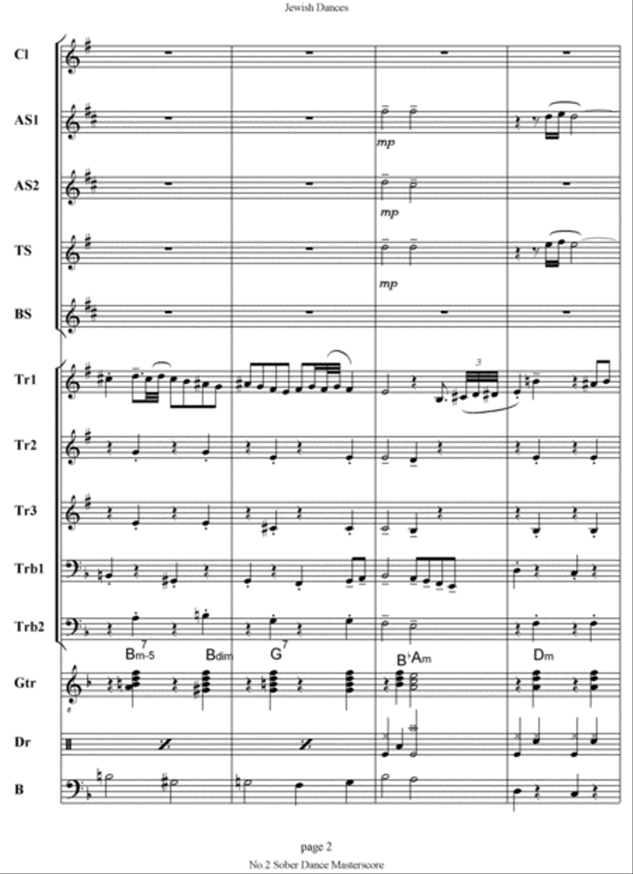 Jewish Dances. No.1 Nostalgia, No.2 Sober Dance. Jazz Ensemble scores gallery preview page 3
