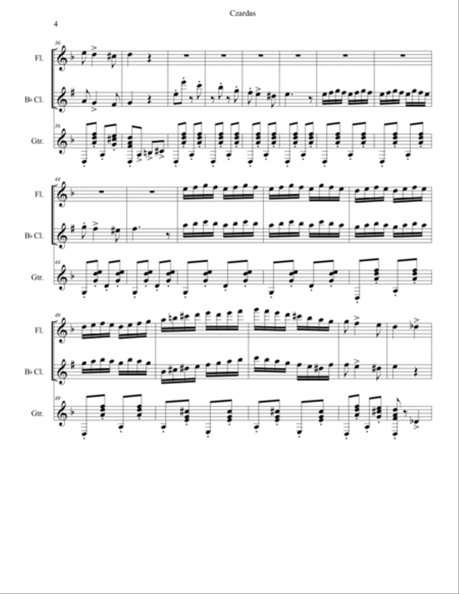 CZARDAS - for Flute, Clarinet and Guitar Small Ensemble scores gallery preview page 4
