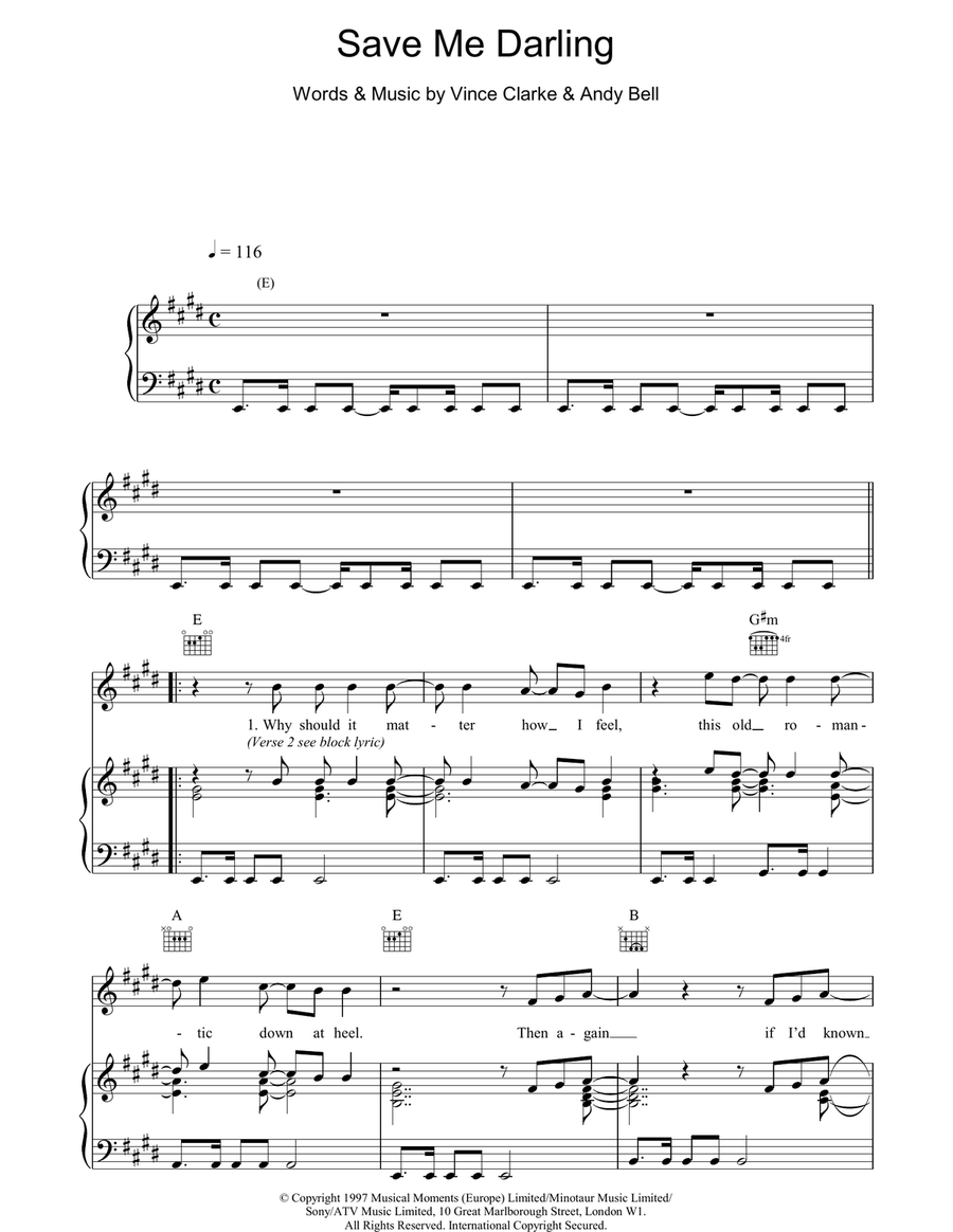 Save Me Darling Piano, Vocal, Guitar scores gallery preview page 1