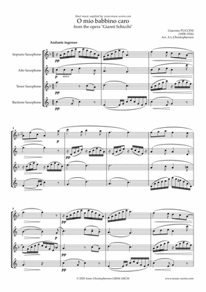 O Mio Babbino Caro - Saxophone Quartet (Soprano, Alto, Tenor, Baritone)