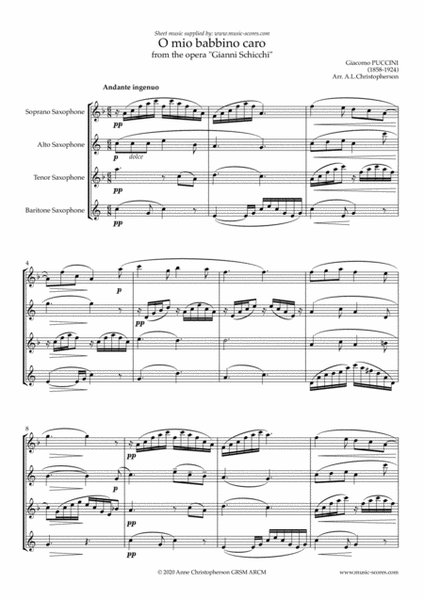 O Mio Babbino Caro - Saxophone Quartet (Soprano, Alto, Tenor, Baritone) image number null
