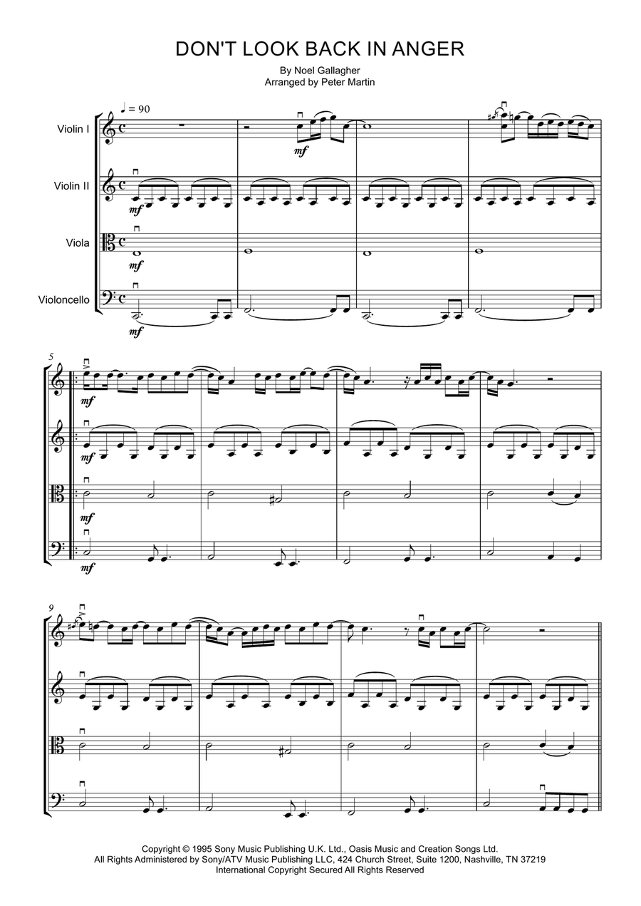Don't Look Back In Anger String Quartet scores gallery preview page 5