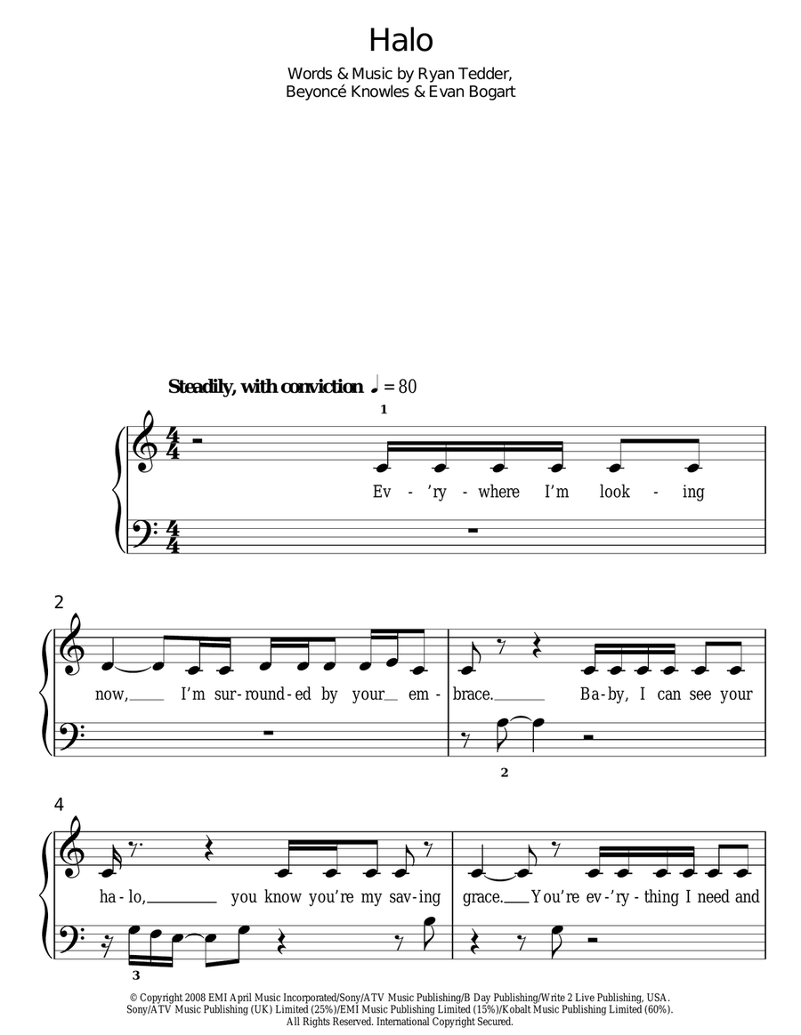 Halo Easy Piano scores gallery preview page 1