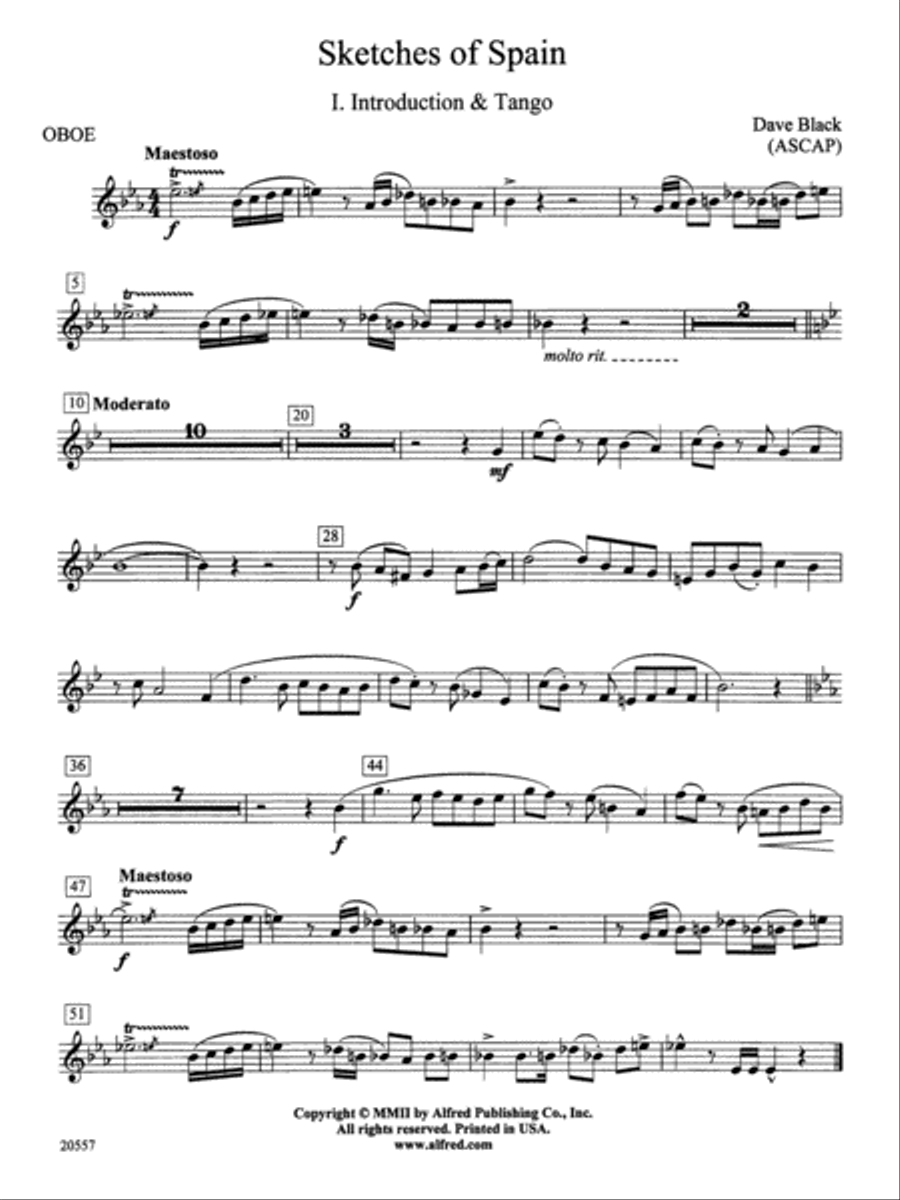 Sketches of Spain: Oboe Sketches of Spain: Oboe Concert Band scores gallery preview page 1