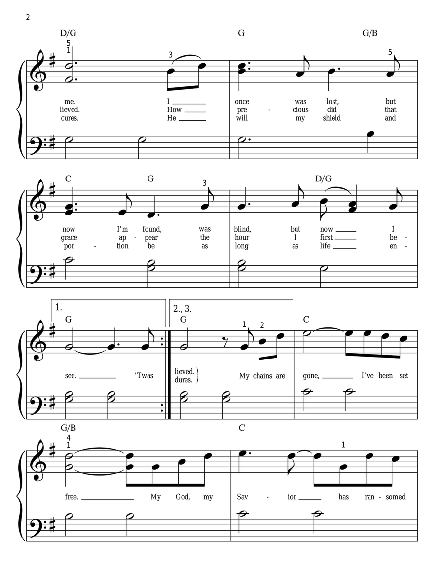 Amazing Grace (My Chains Are Gone) Easy Piano scores gallery preview page 2