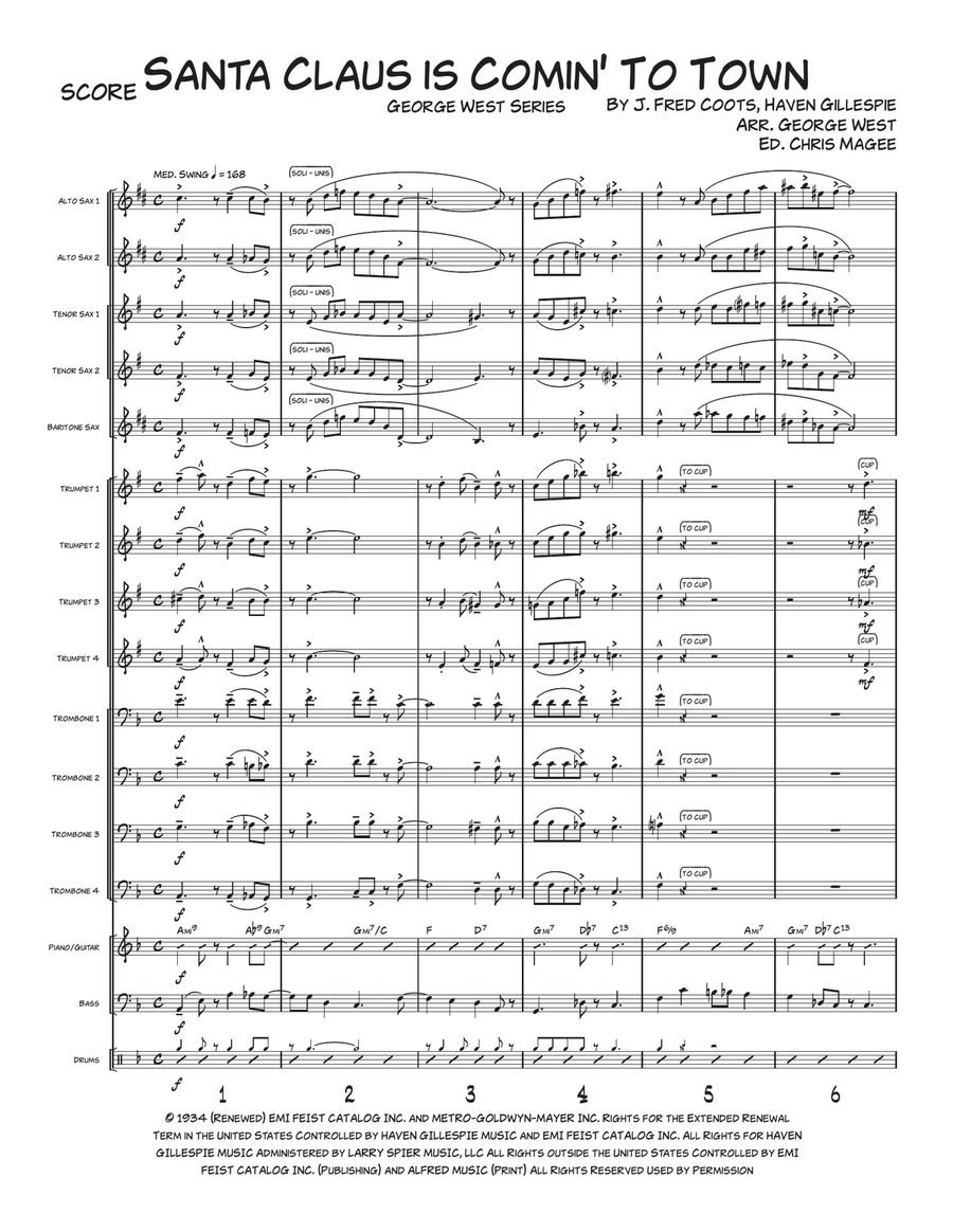 Santa Claus Is Comin' To Town Jazz Ensemble scores gallery preview page 1