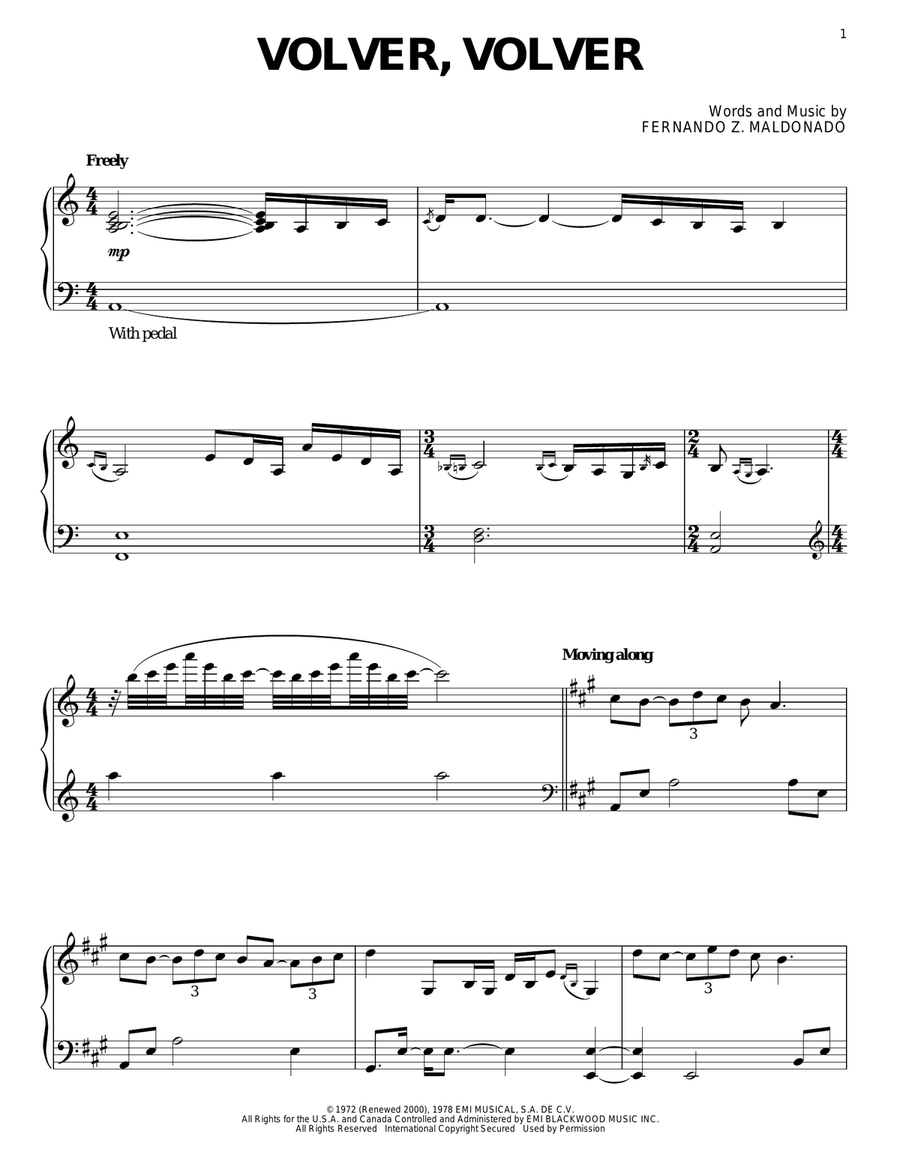 Volver, Volver Volver, Volver Piano Solo scores gallery preview page 1