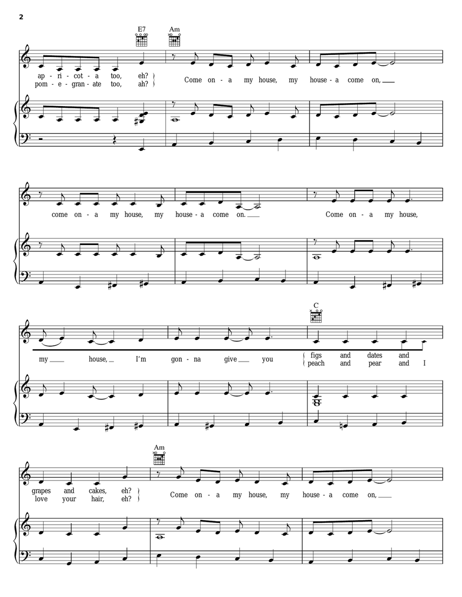 Come On-A My House Come On-A My House Piano, Vocal, Guitar scores gallery preview page 2