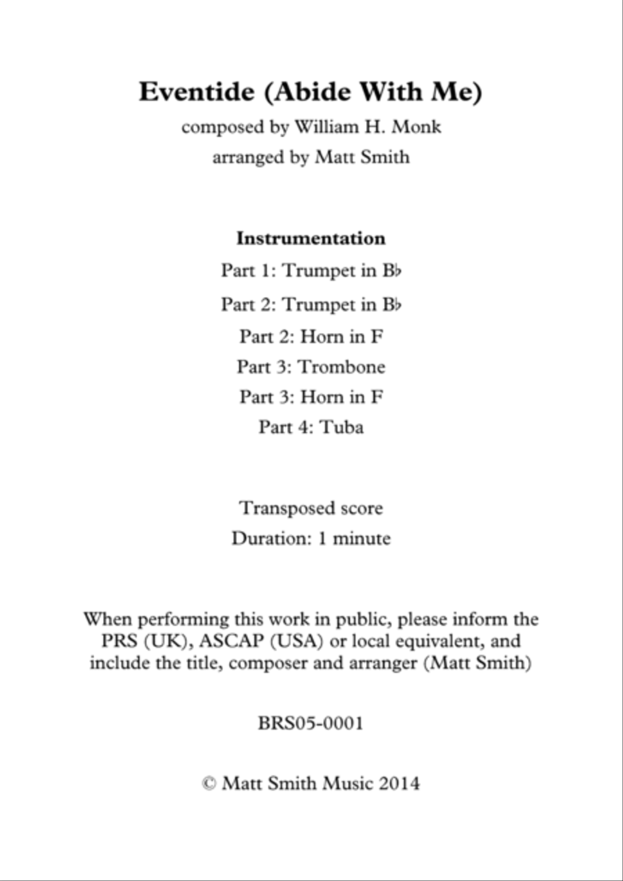 Eventide (Abide With Me) by William H. Monk - BRASS QUARTET/QUINTET Brass Quartet scores gallery preview page 2