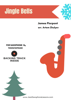 Book cover for Jingle Bells for Saxophone Bb (Tenor/Soprano) PDF+backing track.