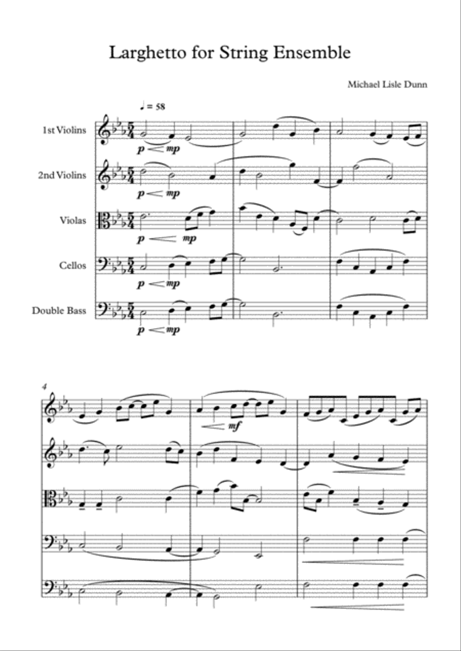 Larghetto for Strings String Quartet scores gallery preview page 1