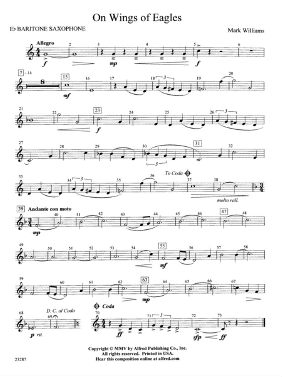On Wings of Eagles: E-flat Baritone Saxophone Concert Band scores gallery preview page 1