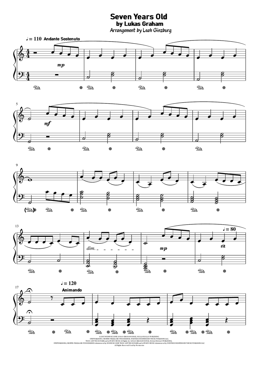 7 Years Easy Piano scores gallery preview page 1
