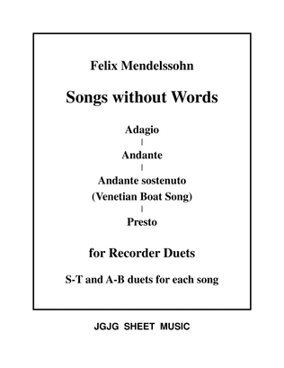 Book cover for Four Songs Without Words for Recorder Duets