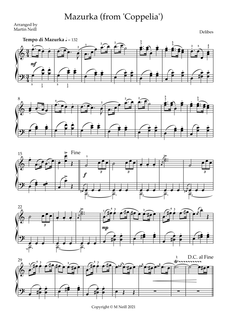 Mazurka (from 'Coppelia') Piano Solo scores gallery preview page 1