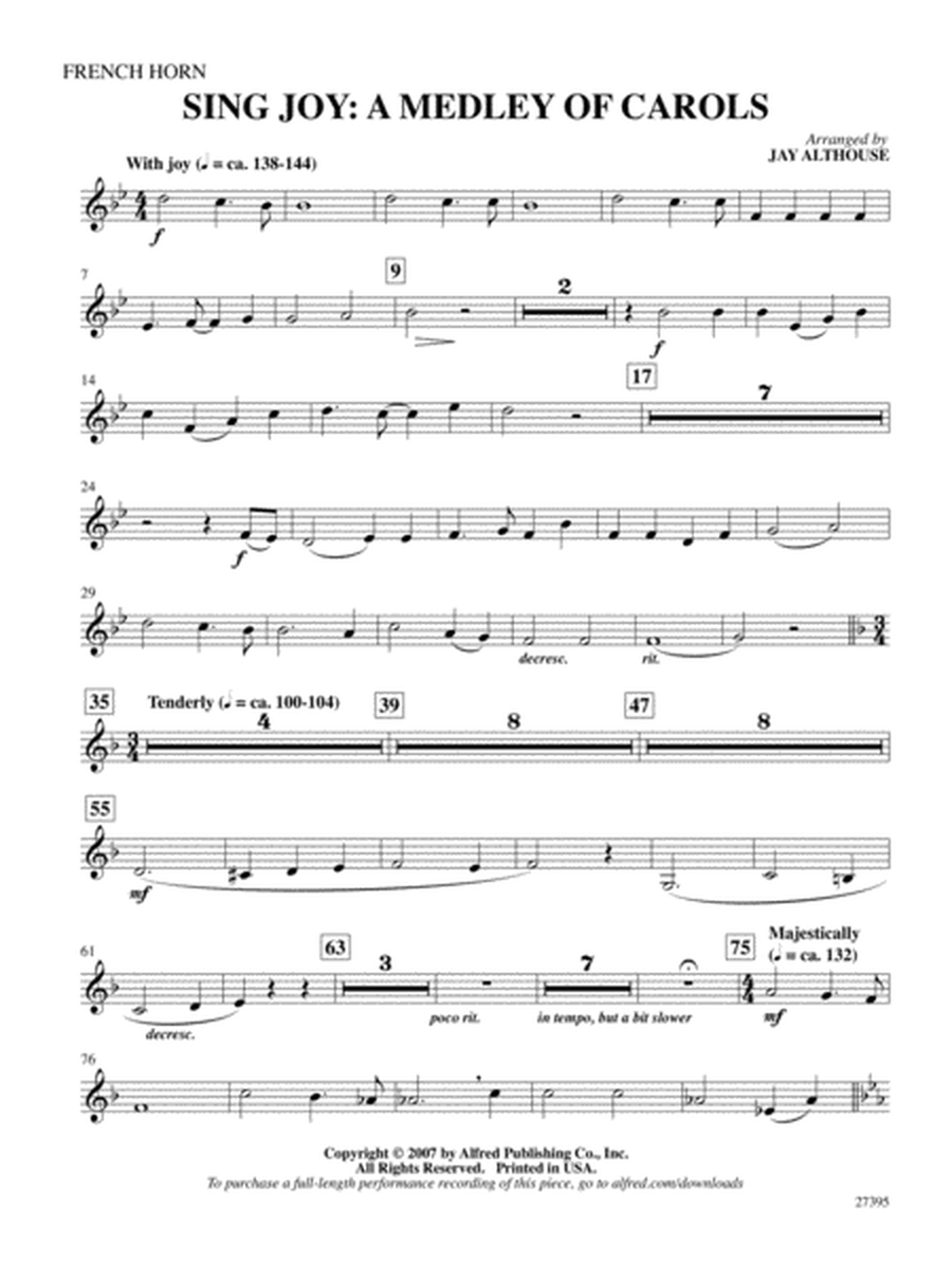 Sing Joy: A Medley of Carols: 1st F Horn