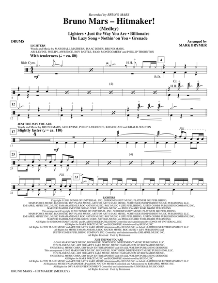 Bruno Mars: Hitmaker! (Medley) - Drums by Mark A. Brymer Choir - Digital Sheet Music