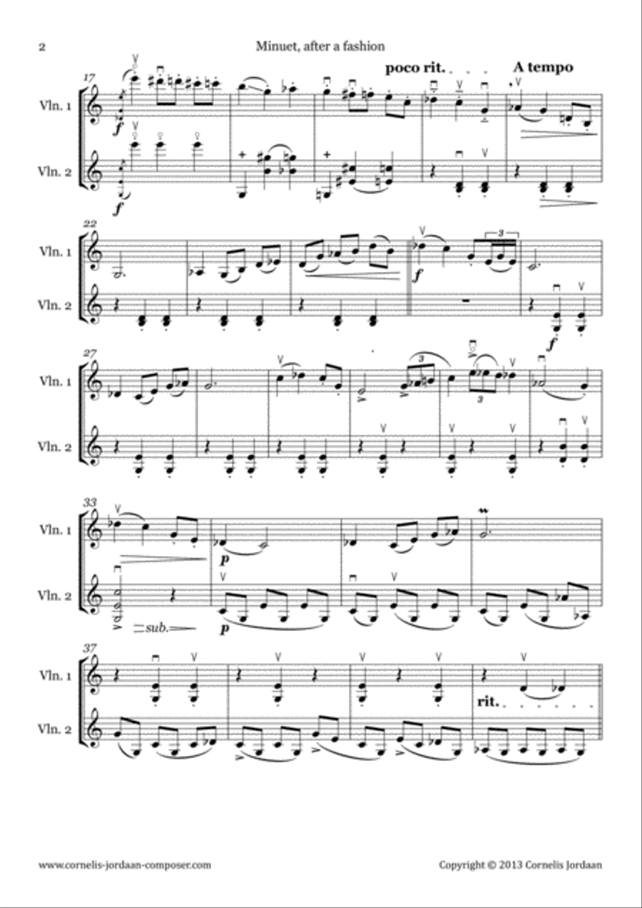 Minuet, after a fashion for 2 violins String Duet scores gallery preview page 2