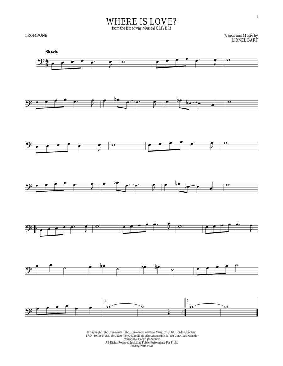 Where Is Love? Trombone Solo scores gallery preview page 1