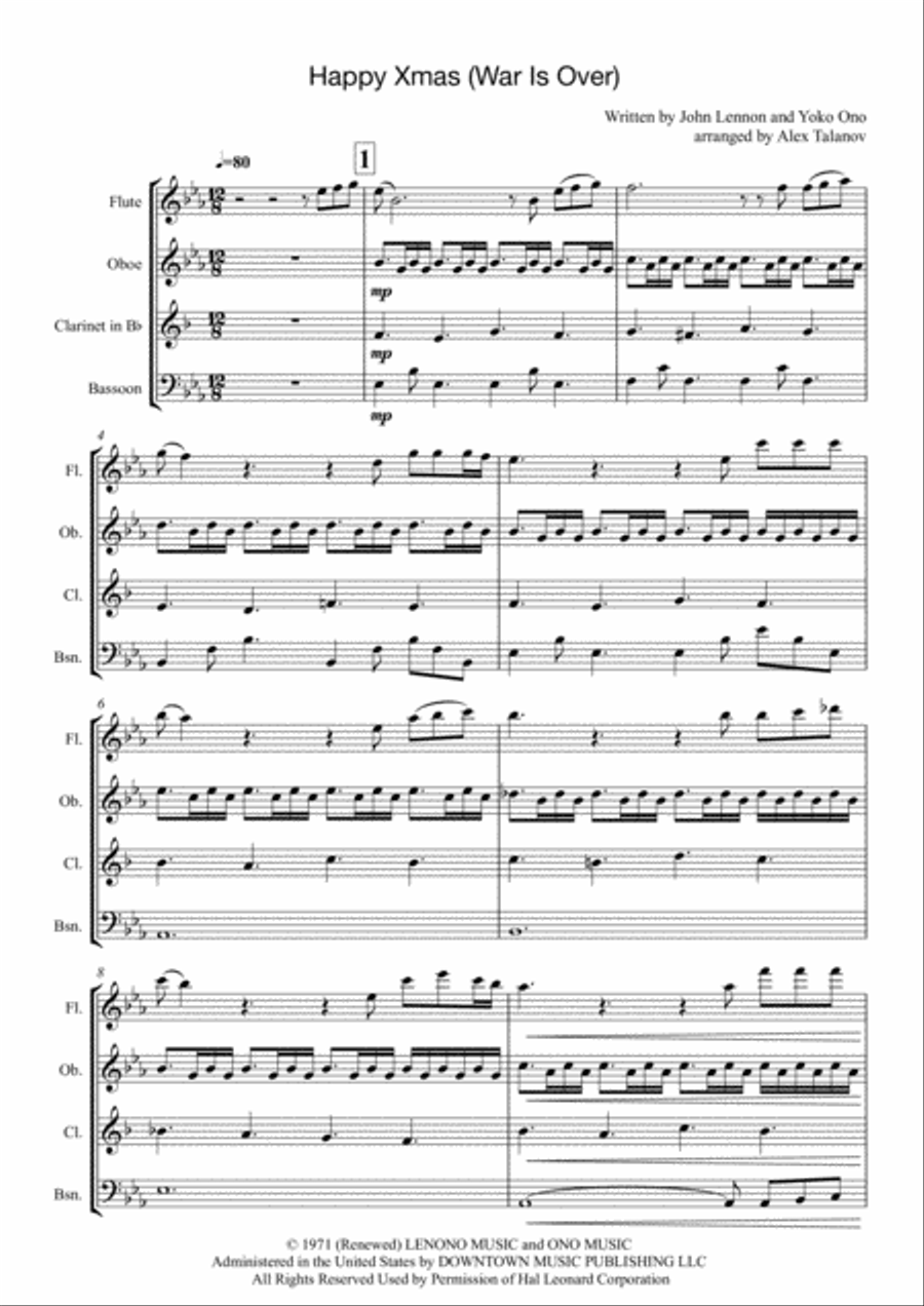 Happy Xmas (War Is Over) Happy Xmas (War Is Over) Woodwind Quartet scores gallery preview page 2