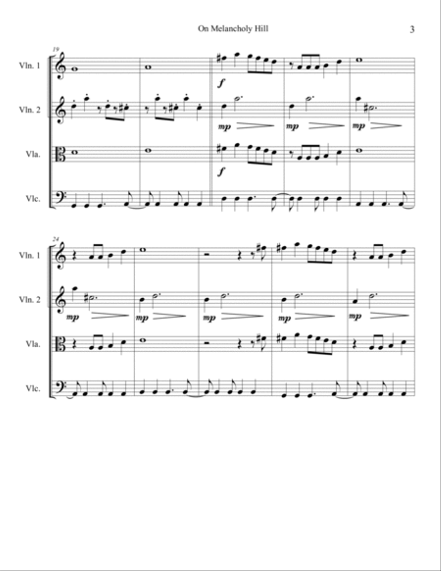 On Melancholy Hill String Quartet scores gallery preview page 3