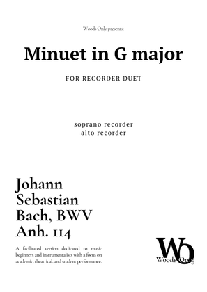 Book cover for Minuet in G major by Bach for Recorder Duet