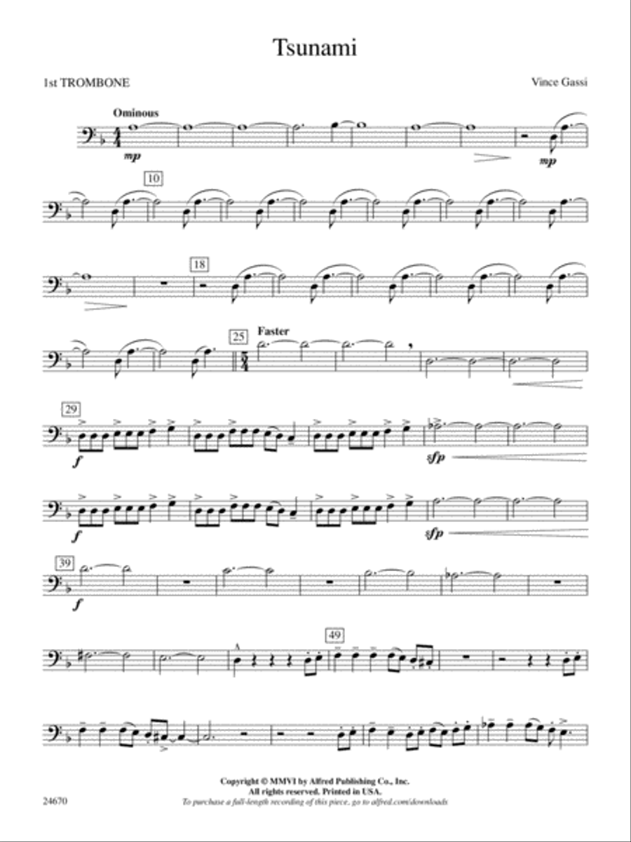 Tsunami: 1st Trombone Concert Band scores gallery preview page 1