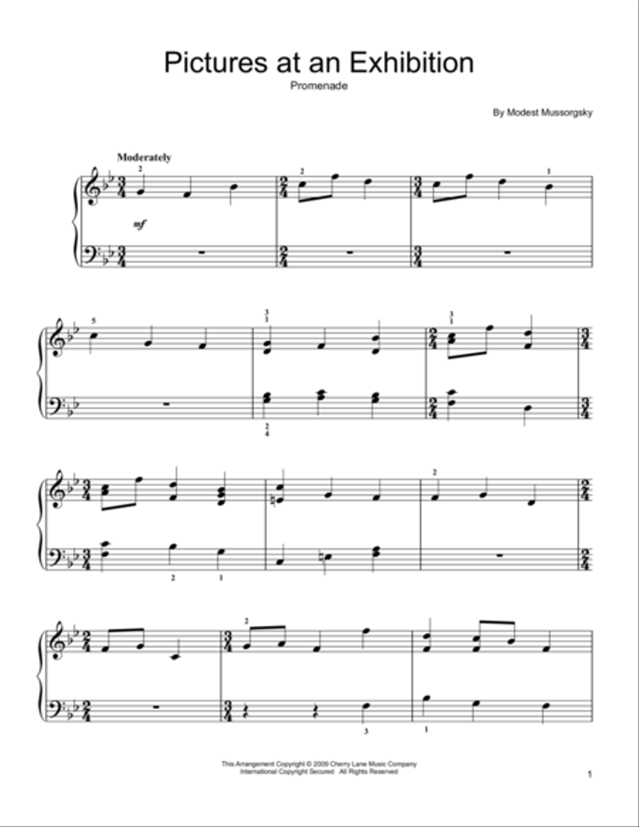Promenade (from Pictures At An Exhibition) Easy Piano scores gallery preview page 1