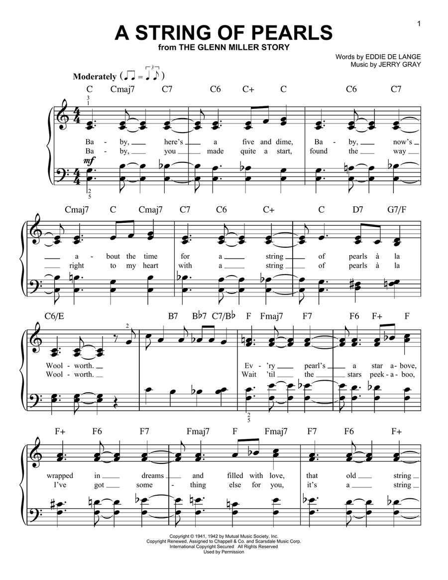 A String Of Pearls A String Of Pearls Easy Piano scores gallery preview page 1