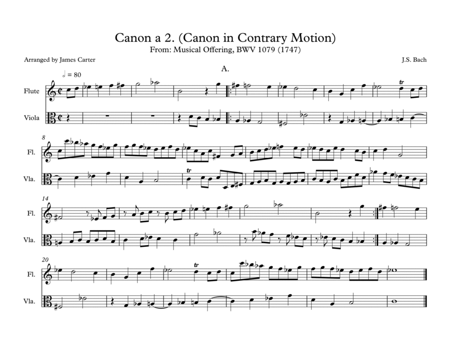 Canon in Contrary Motion I from Musical Offering for Flute & Viola Duet image number null
