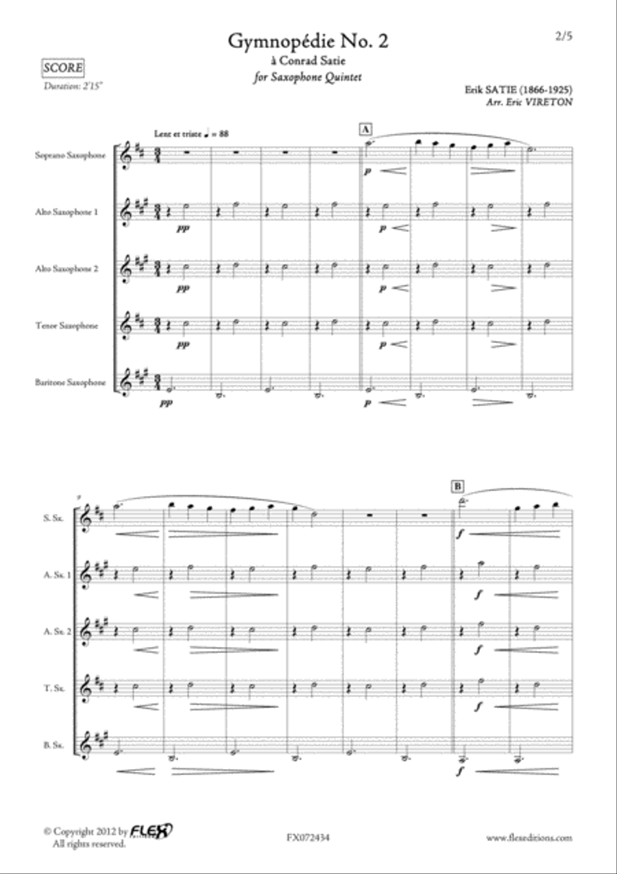 Gymnopedie No. 2 Gymnopedie No. 2 Saxophone Quintet scores gallery preview page 2