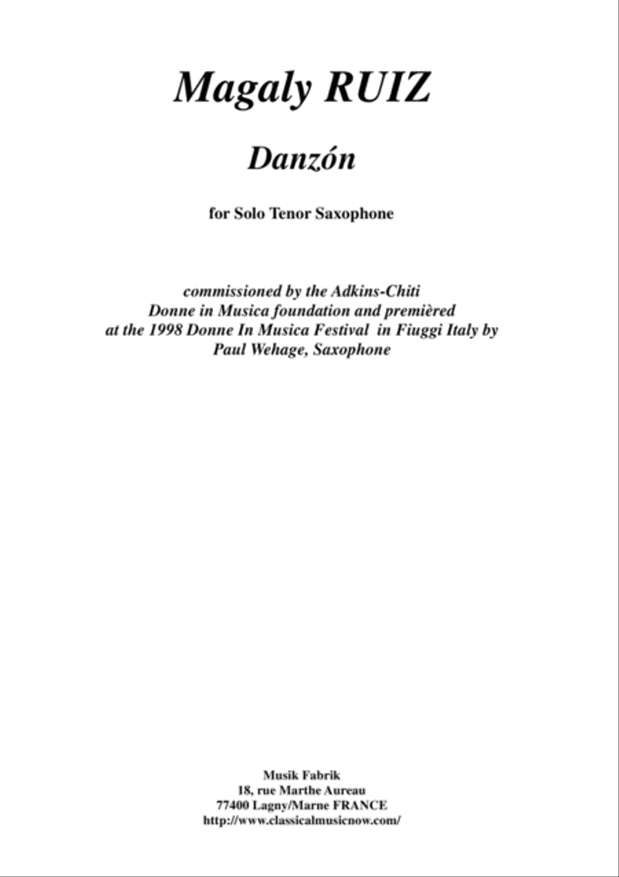 Magaly Ruiz: Danzón for solo tenor saxophone Tenor Saxophone scores gallery preview page 1