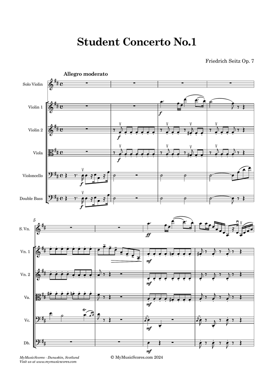 Seitz Student Concerto No 1 Op. 7 for Violin and String Orchestra String Orchestra scores gallery preview page 2