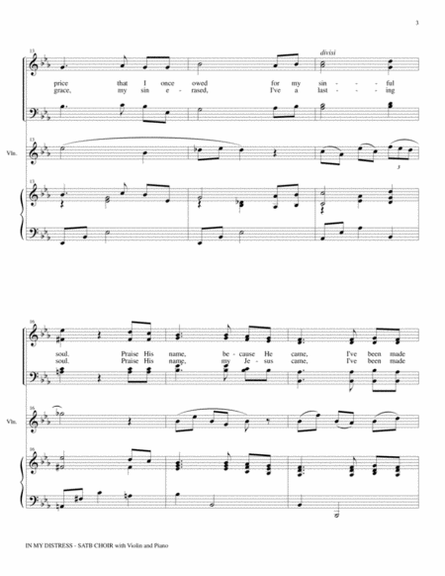 IN MY DISTRESS (SATB CHOIR with Violin & Piano) image number null