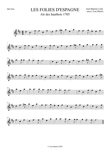 LES FOLIES D'ESPAGNE (Lully) - for Saxophone Quartet by Jean-Baptiste Lully Saxophone - Digital Sheet Music
