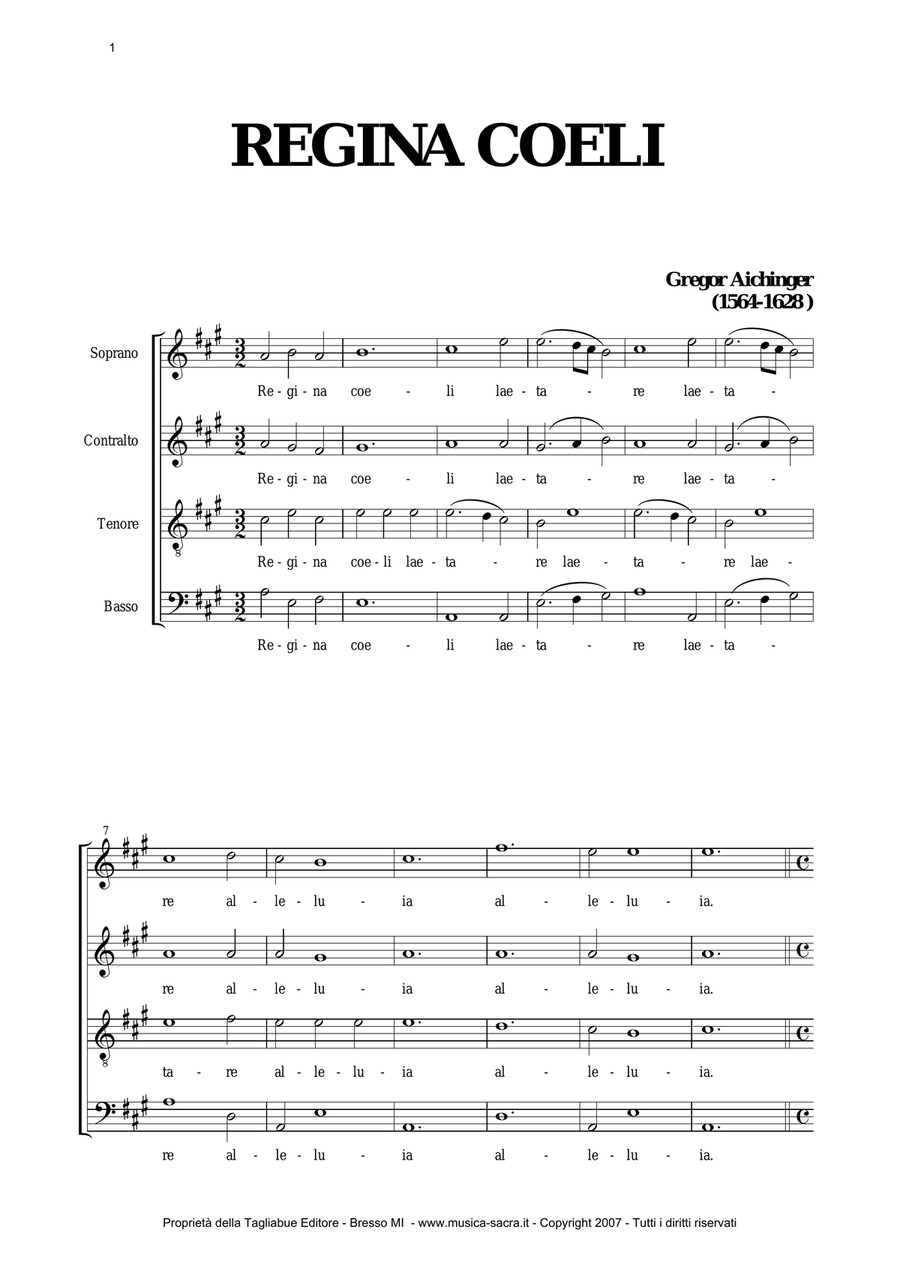 REGINA COELI LAETARE - G. Aichinger - for SATB Choir 4-Part - Digital Sheet Music