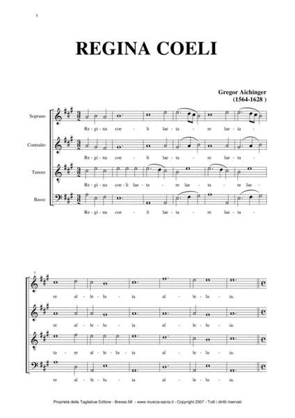 REGINA COELI LAETARE - G. Aichinger - for SATB Choir image number null